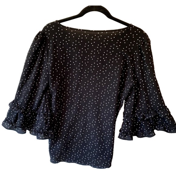 Max Studio Blouse Womens Small Polka Dots Flare Ruffle Sleeve Top - Picture 2 of 10